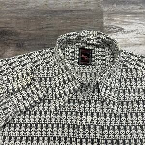 Vintage 70s Dino Divino Creazzione AOP‎ Bunny Patterned Gray Mens L Disco Shirt